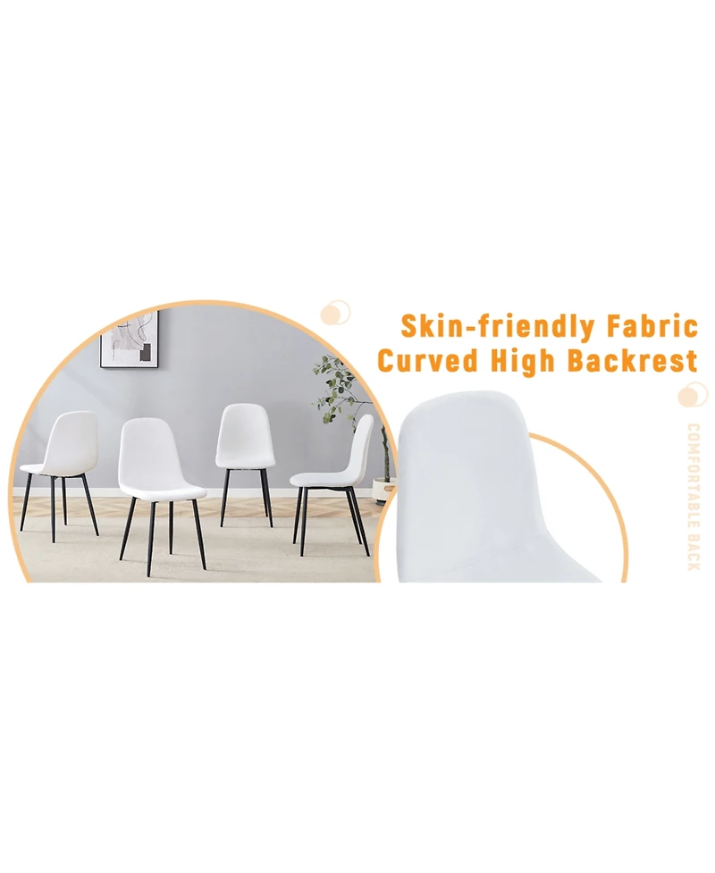 Streamdale Furniture Luxury White Linen Dining Chairs (Set of 4) - Black Metal Legs