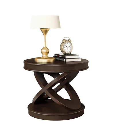 Streamdale Furniture Retro Round Wooden End Table, X-Base, Espresso