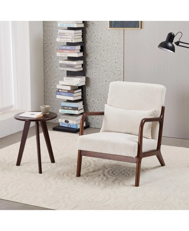 Streamdale Furniture Mid-Century Beige Chair & Walnut Coffee Table Set