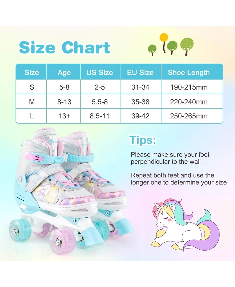 Costway 4 Sizes Adjustable Quad Skates with Light-up Wheels Safety Protection for Ages 13+