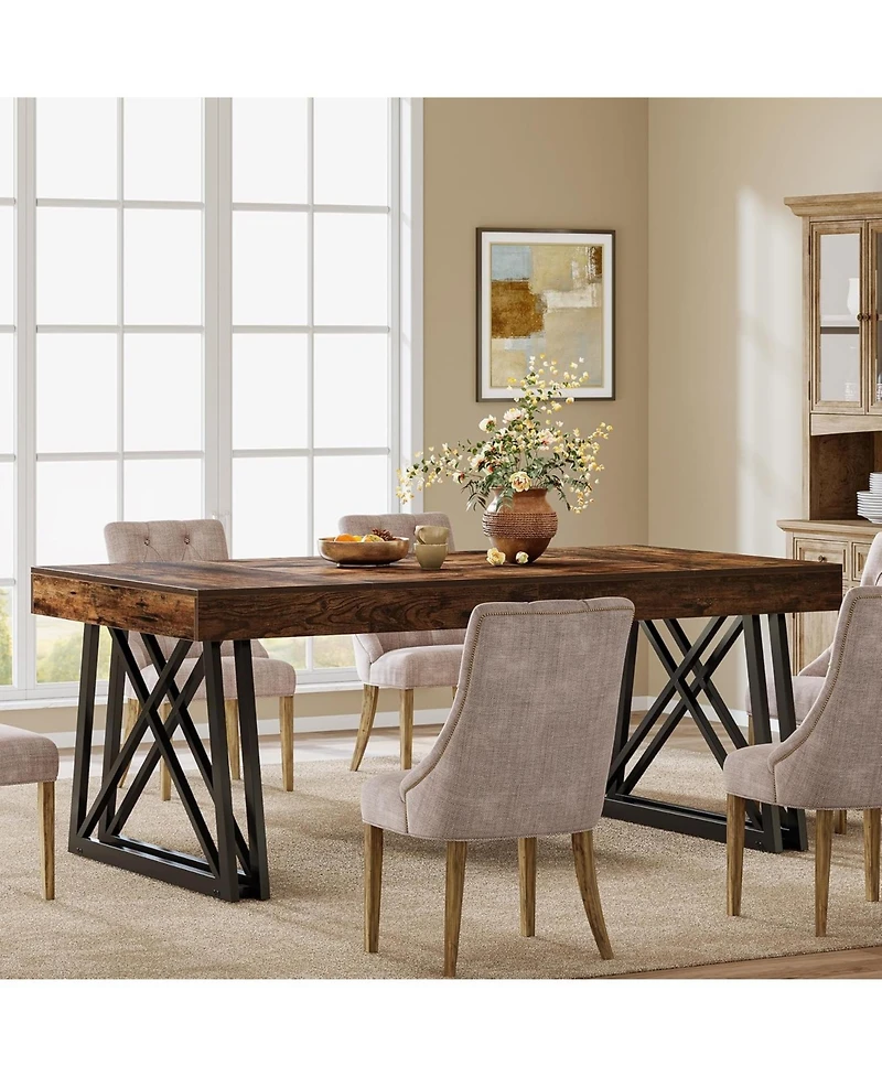Tribesigns Farmhouse Kitchen Table with Metal Frame, Rectangular Dining Table for 4-6 People