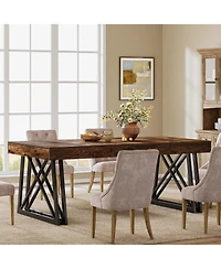 Tribesigns Farmhouse Kitchen Table with Metal Frame, Rectangular Dining Table for 4-6 People