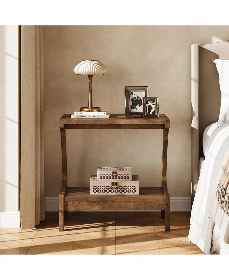 Tribesigns Solid Wood End Table with 2-Tier Storage Shelf, Narrow Side Table for Living Room, Bedroom, Small Spaces
