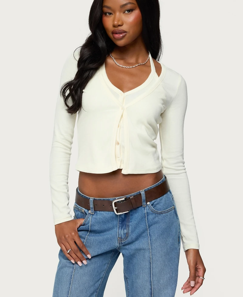 Edikted Womens Cardigan & Halter Two Piece Knit Top