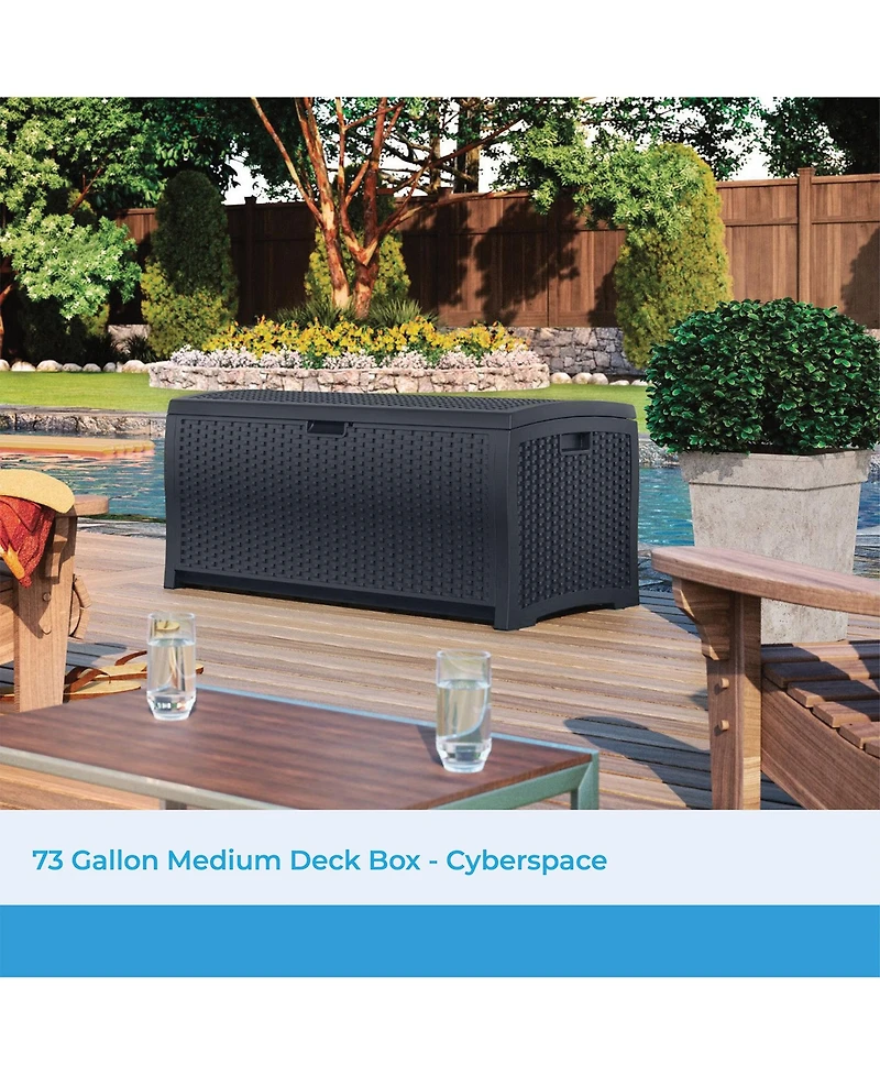 Suncast 73 Gallon Resin Wicker Outdoor Patio Storage Deck Box, Cyberspace