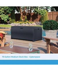 Suncast 73 Gallon Resin Wicker Outdoor Patio Storage Deck Box, Cyberspace