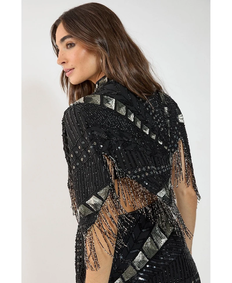 Nasty Gal Women's Panelled Sequin Tassel Cape