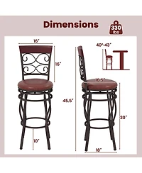 Costway Set of 2 Vintage Bar Stools Swivel Padded Seat 30'' Bistro Dining Kitchen Pub Chair High Back