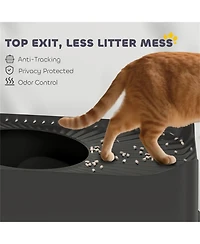 Aostirmotor Black Stainless Steel Top-Entry Cat Litter Box with Scoop & Odor Control – 17.2 Gallon, for Cats