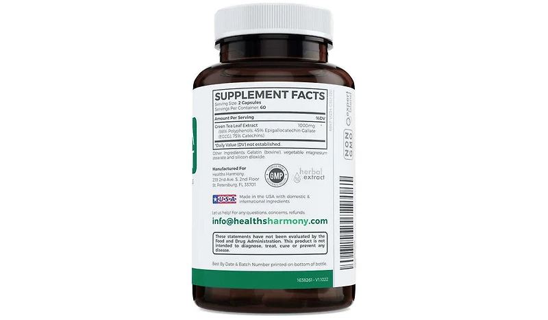 Healths Harmony Green Tea Extract Capsules, Antioxidant and Weight Loss Supplement, Health's Harmony, 120ct