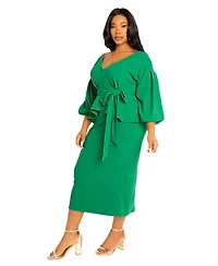 Buxom Couture Women's Plus Off Shoulder Peplum Midi Dress