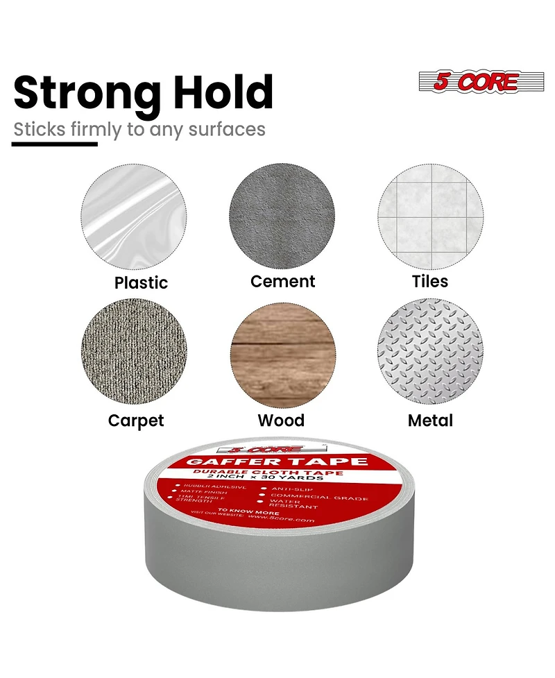 5 Core Gaffers Tape 2" 30 Yards 4Pcs No Residue Water Resistant Matte Heavy Duty