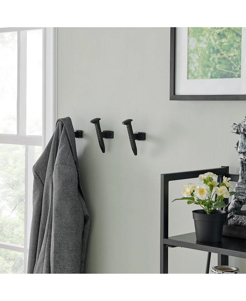Danya B Black Cast Iron Railway Nail Head Wall Hooks (Set of 6)