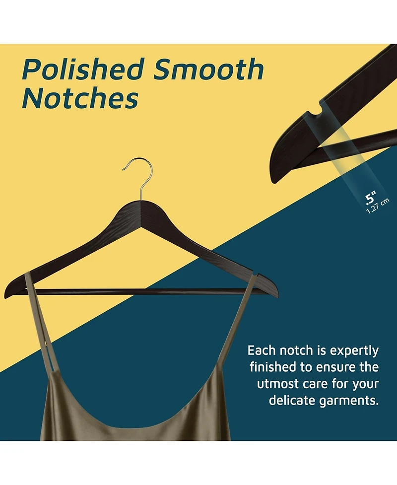 Lifemaster 80-pack brown wooden hangers with 360° swivel hook, non-slip notches, and pants bar. Supports up to 10 lbs—ideal for suits, dre