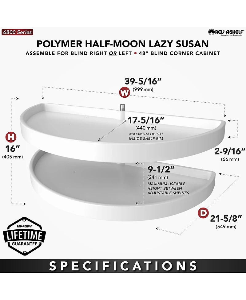 Rev-a-Shelf 39" Lazy Susan Half-Moon Polymer Two-Tier Blind Cabinet 6882-39-11-570