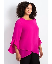 Avenue Women's Plus Ruffle Sleeve Tulip Hem Blouse
