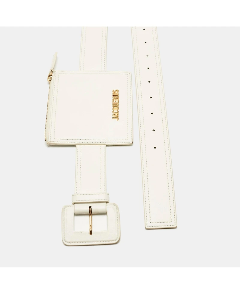 Pre-Owned Jacquemus White Leather La Ceinture Carree Pouch Belt