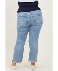 Pinkblush Plus Size Light Blue Ripped Knee Rolled Cuff Straight Leg Jeans