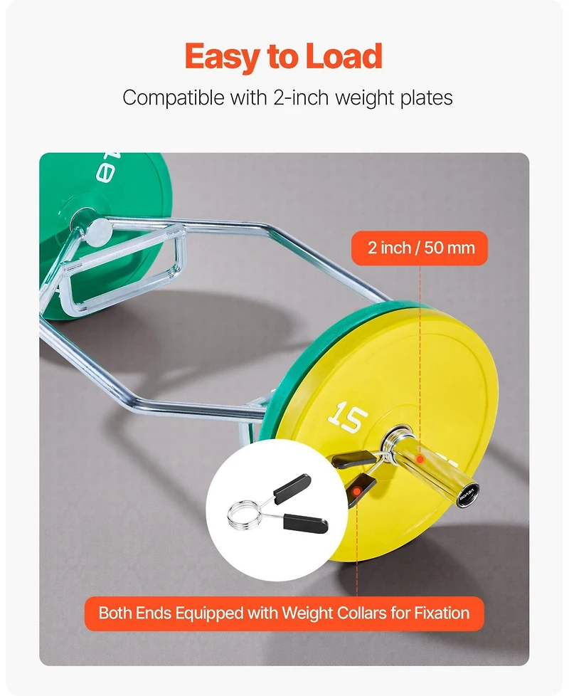 Mecale Trap Bar Hex Bar, 2-Inch Hex Barbell, 500 lb Capacity Strength Training Bar for Deadlifts and Squats