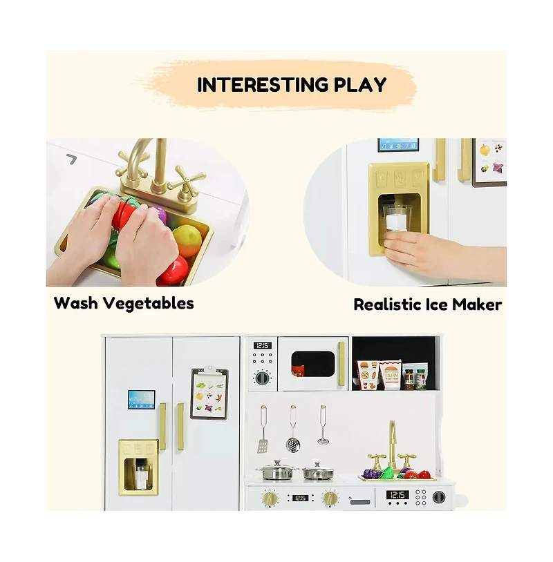 Kinder King Pretend Play Kitchen Wooden Toy Set for Kids with Sounds, Utensils, Oven & Microwave, Gift for Age 3+