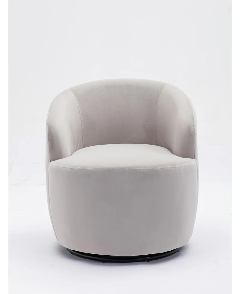 Cesicia Gray Velvet Swivel Accent Armchair With Black Powder Coating Metal Ring