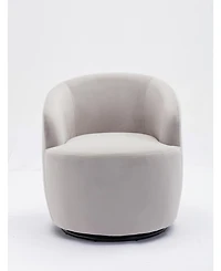 Cesicia Gray Velvet Swivel Accent Armchair With Black Powder Coating Metal Ring