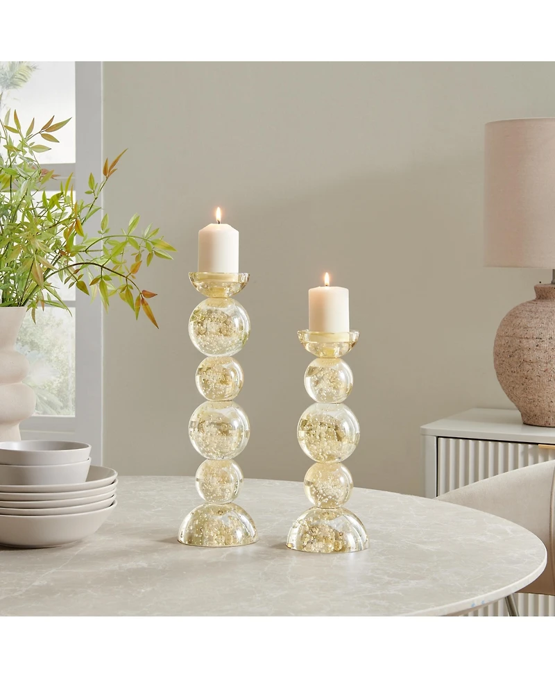 Danya B Enya Champagne Gold Tint Bubble Glass Stacked Orb Pillar Candle Holder Set of 2