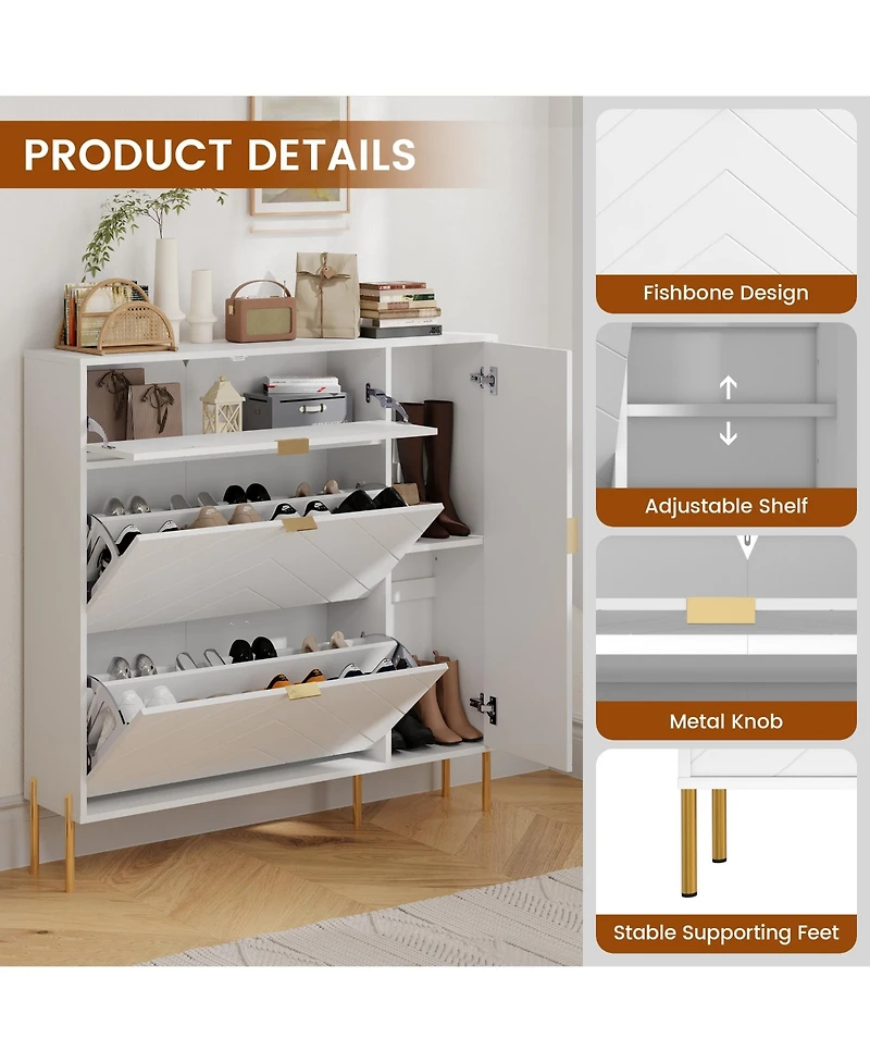 Boyel Living 49.21 in. H Wood Shoe Storage Cabinet with Flip-Up Drawers Adjustable Shelf