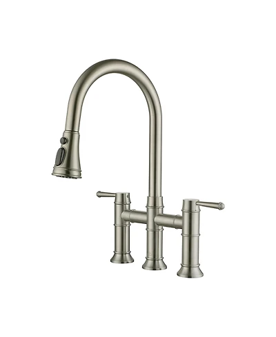Boyelliving 3 Hole Kitchen Faucet with Pull Down Sprayer, Double Handle Sink Brass Vintage Faucets