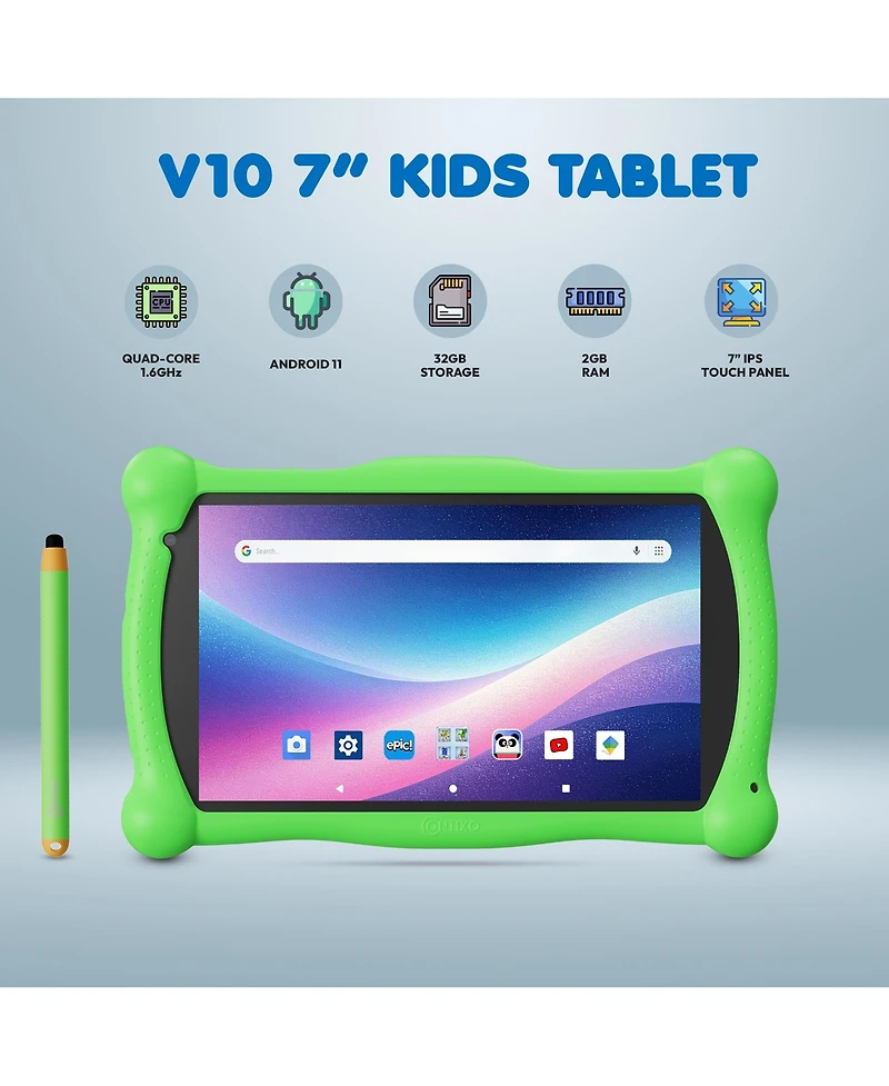 Contixo 7" Android Kids Tablet 32GB, Includes 50+ Disney Storybooks & Stickers, Protective Case with Kickstand Stylus, (2024 Model)
