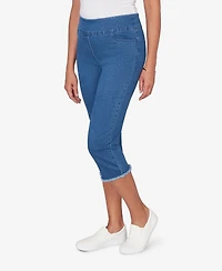 Alfred Dunner Petite Classic Super Stretch Denim Fringe Capri Pants
