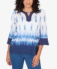 Alfred Dunner Petite Classic Tie Dye Border Split Neck Top