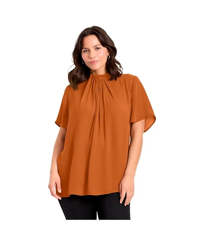 Avenue Women's Twist Front Mockneck Flutter Sleeve Blouse