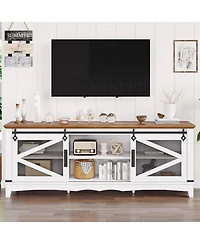 gaomon Modern Tv Stand for Living Room 65" Entertainment Center with Storage Sliding Barn Doors and Adjustable Shelf White