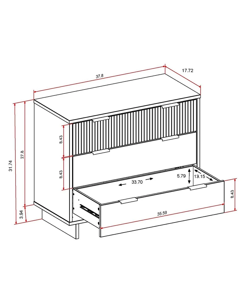 Manhattan Comfort Granville 38" Solid Wood 3-Drawer Dresser