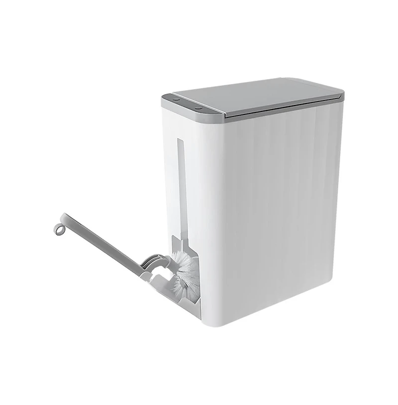Ninestars Automatic Motion Sensor Slim Trash Can with Hidden Toilet Brush For Bathroom