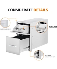 gaomon Outdoor Kitchen Drawers, Stainless Steel with Paper Towel Holder, Smooth Glide, Durable Bbq Storage