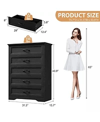 gaomon 5-Drawer Modern Dresser with Wide Metal Handle, Closet Organizer Storage Chest, Clothes Cabinet for Bedroom, Living Room, White