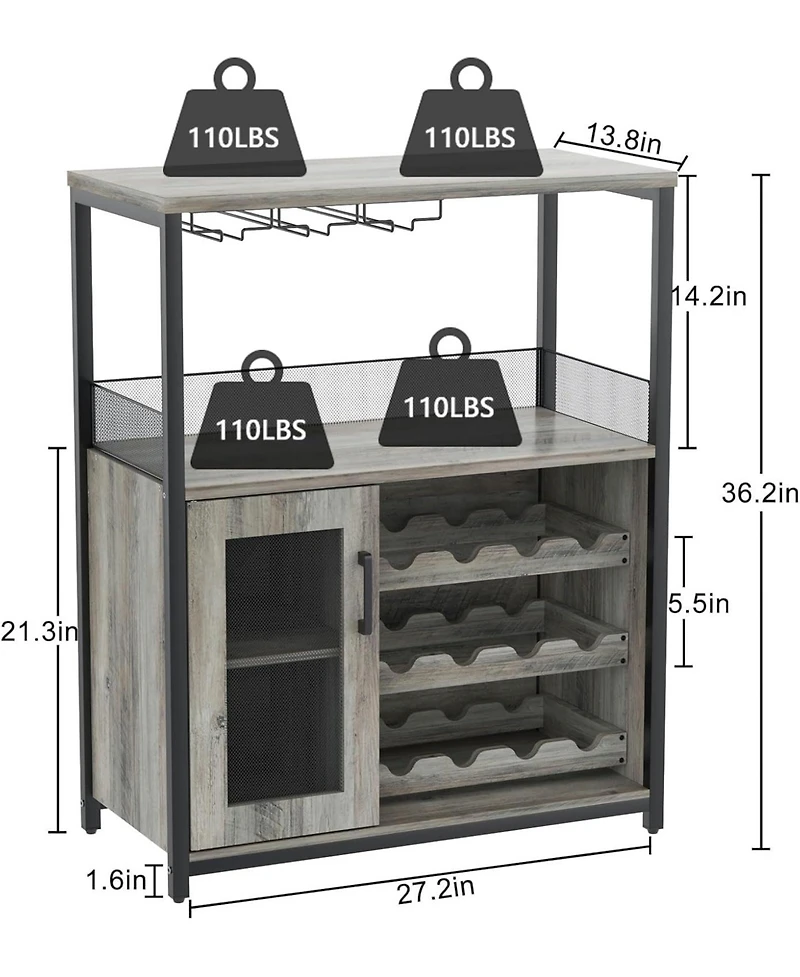 gaomon Farmhouse Wine Bar Cabinet with Detachable Wine Rack, Glass Holder, Mesh Door, Adjustable Feet, Living Room