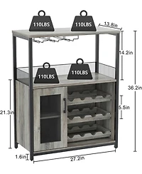 gaomon Farmhouse Wine Bar Cabinet with Detachable Wine Rack, Glass Holder, Mesh Door, Adjustable Feet, Living Room
