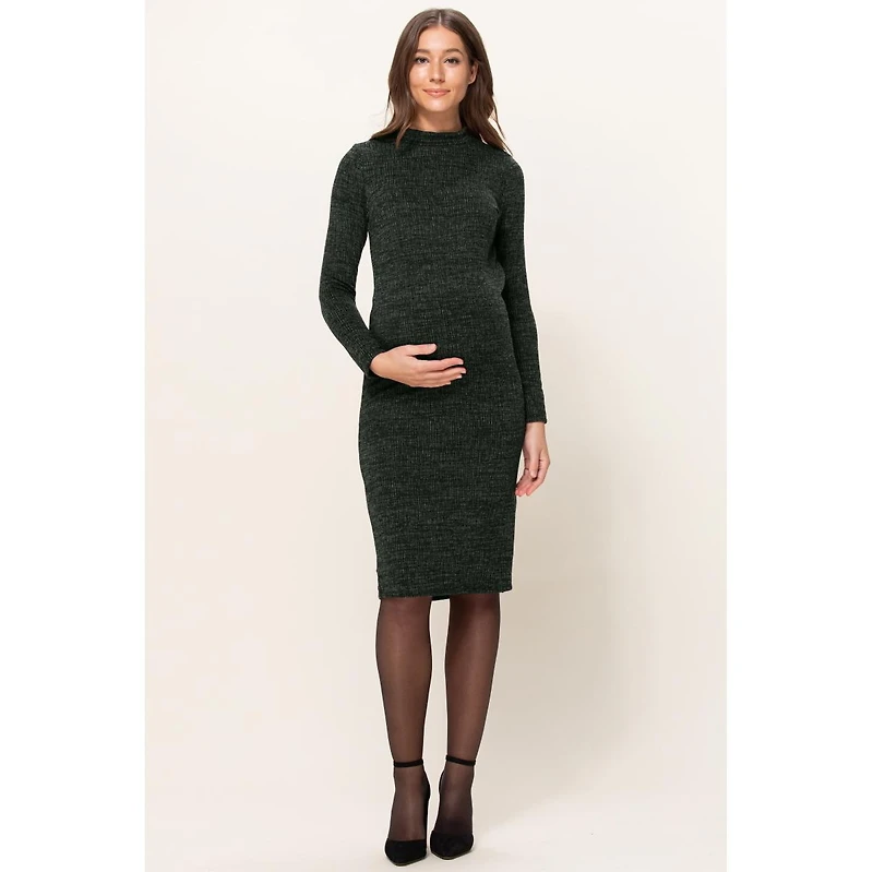 Hello Miz Maternity Mock Neck Long Sleeve Side Slit Sweater Dress