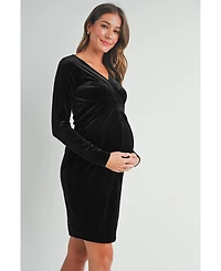 Hello Miz Maternity Long Sleeve Velvet V Neck Wrap Dress