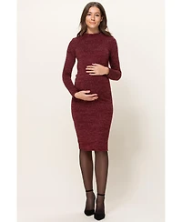 Hello Miz Maternity Mock Neck Long Sleeve Side Slit Sweater Dress