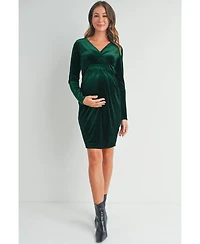Hello Miz Maternity Long Sleeve Velvet V Neck Wrap Dress