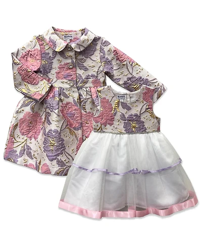 Blueberi Boulevard Baby Girls' Printed Brocade Coat and Dress, 2-Piece Set