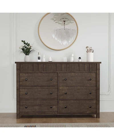 gaomon 6-Drawer Farmhouse Dresser Bedroom Wooden Chest of Drawers, Fluted Tv Stand Storage Cabinet for Living Room, Hallway, Office