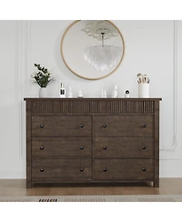 gaomon 6-Drawer Farmhouse Dresser Bedroom Wooden Chest of Drawers, Fluted Tv Stand Storage Cabinet for Living Room, Hallway, Office