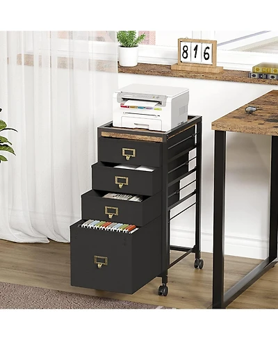 gaomon 3-Drawer Plus Compact Mobile Filing Cabinet, Stylish Fabric Storage Solution, Legs & Wheels, Bedroom