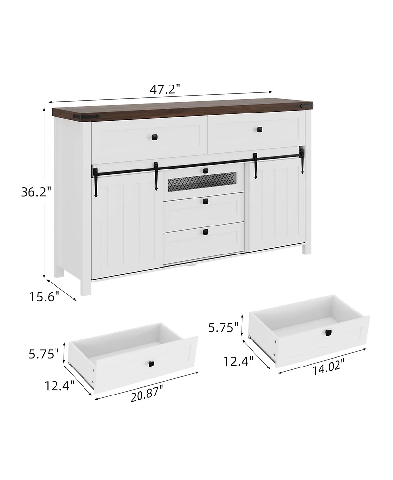 gaomon Kitchen Sideboard with Sliding Barn Doors, 5 Drawers, 0.98" Thick Top Plate, Storage Cabinet
