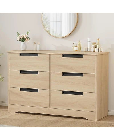 gaomon 6-Drawer Modern Wood Dresser Bedroom Double Chest Organizer with Embedded Handles Storage Cabinet for Living Room, Nursery
